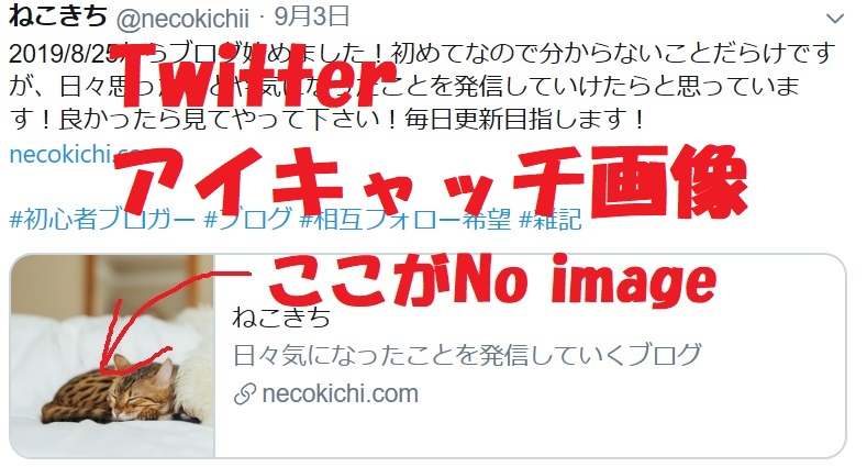 Twitterでリンクurlを貼り付けた時にアイキャッチ画像が表示 更新されない時の対処法 ねこきち